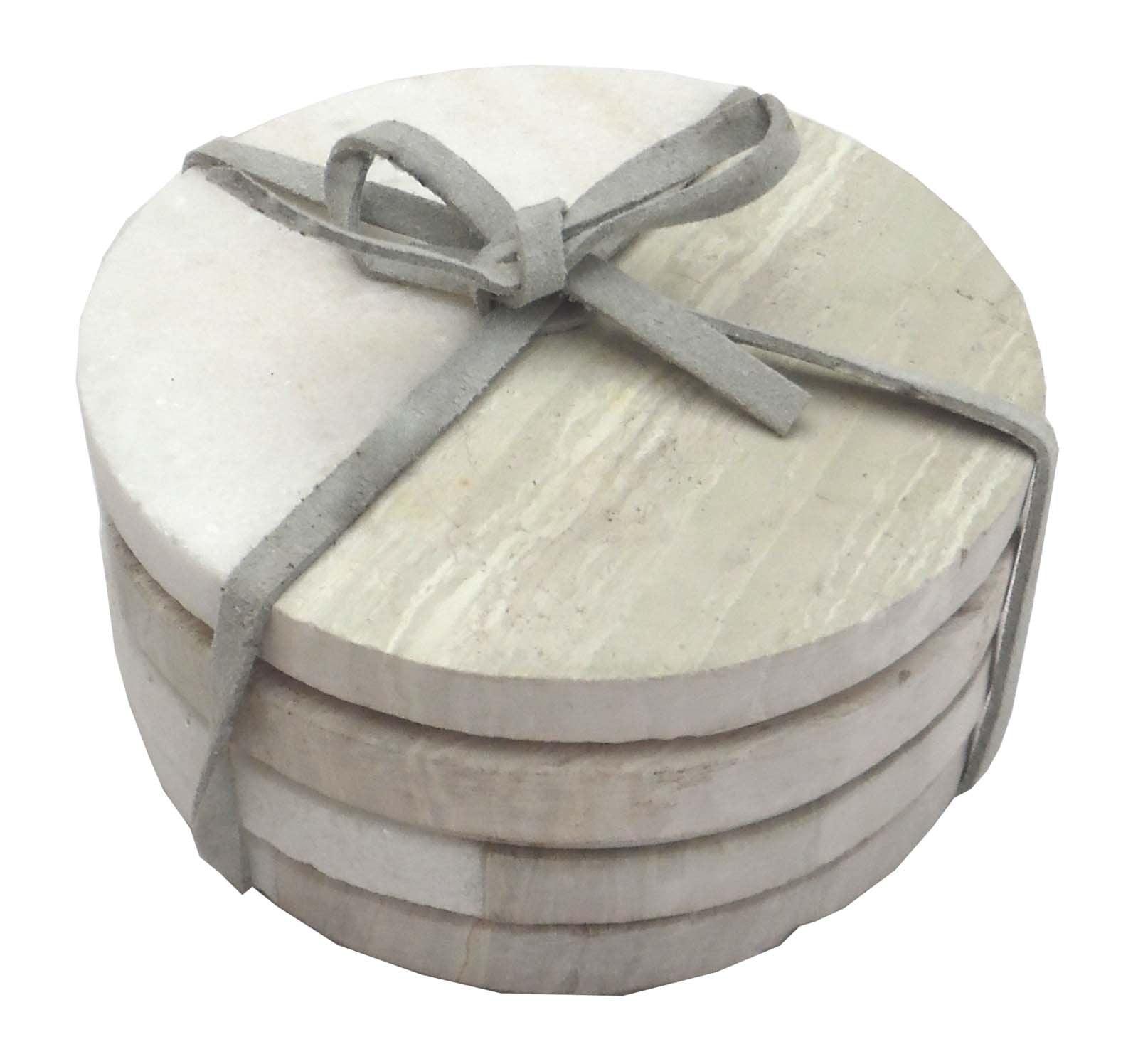 View Set of 4 Wood Effect Marble Coasters Round information