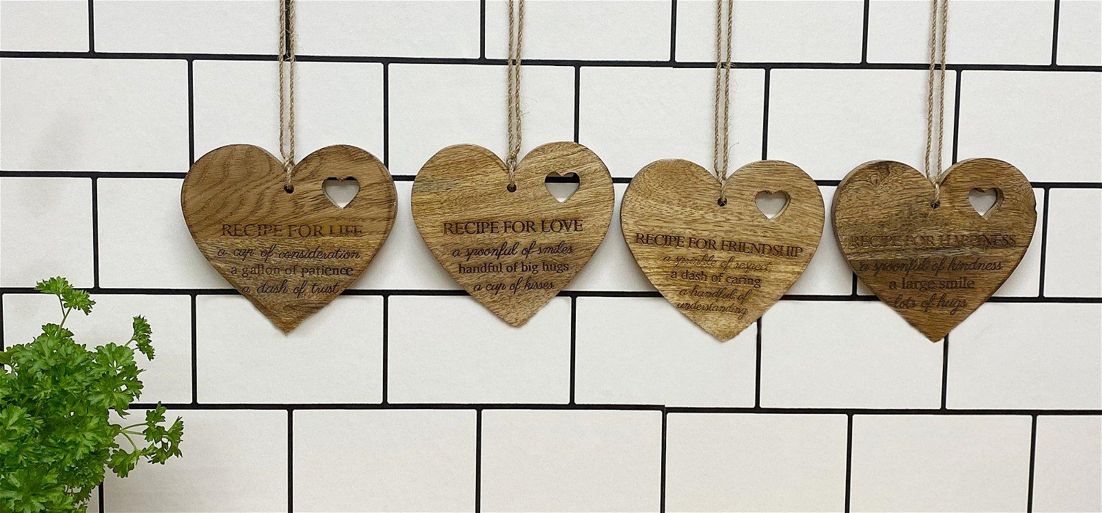 View Set of 4 Wood Hanging Black Etched Life Recipe Heart Plaque information