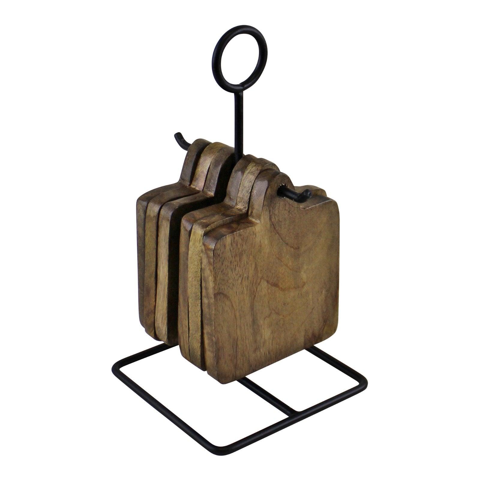 View Set Of 6 Mango Wood Coasters On Metal Stand information