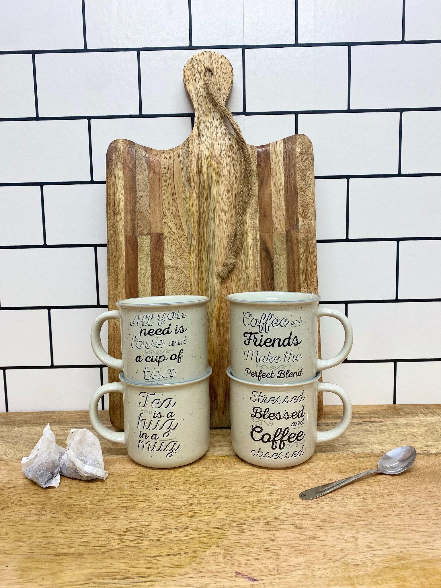 View Set of Four Antique Grey Slogan Mug information