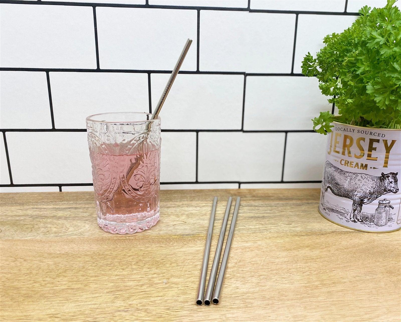 View Set of Four Reusable Stainless Straws with Cleaning Brush information