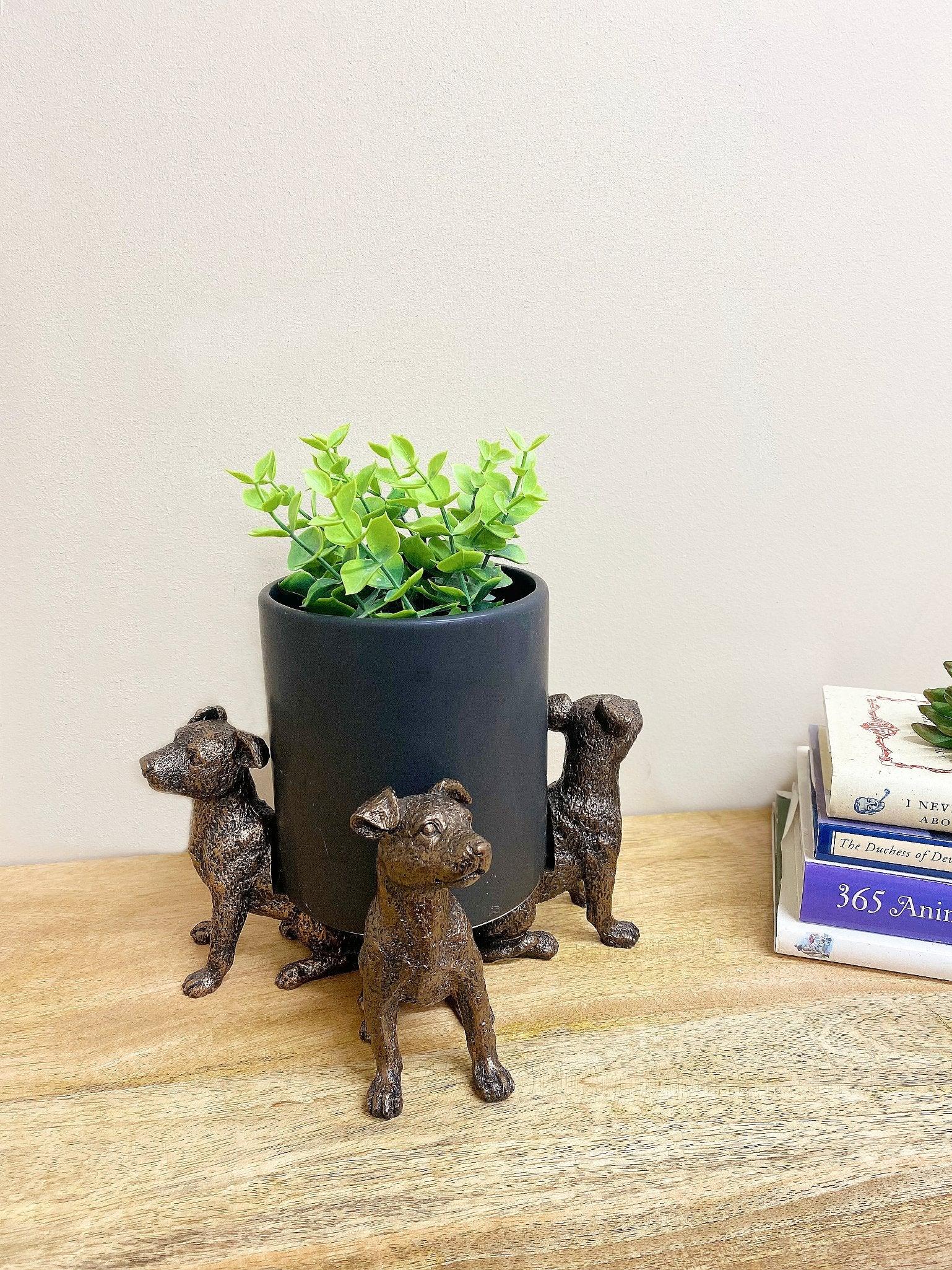 View Set of Three Bronze Dog Pot Risers information