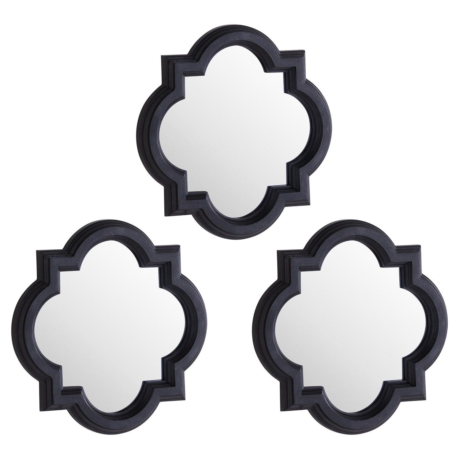 View Set Of Three Dark Grey Quarterfoil Mirrors information