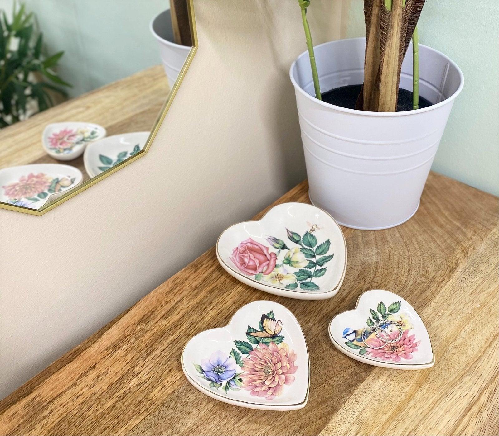 View Set Of Three Heart Trinkets Dishes with Gold Edging information