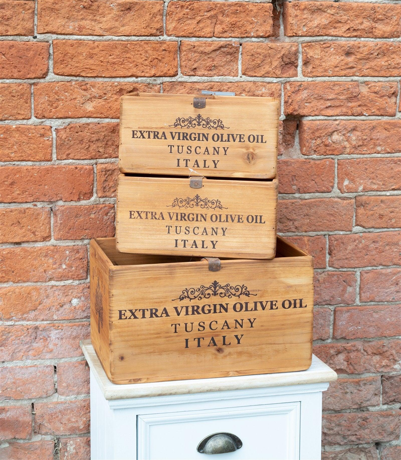View Set of Three Olive Oil Wooden Crates information