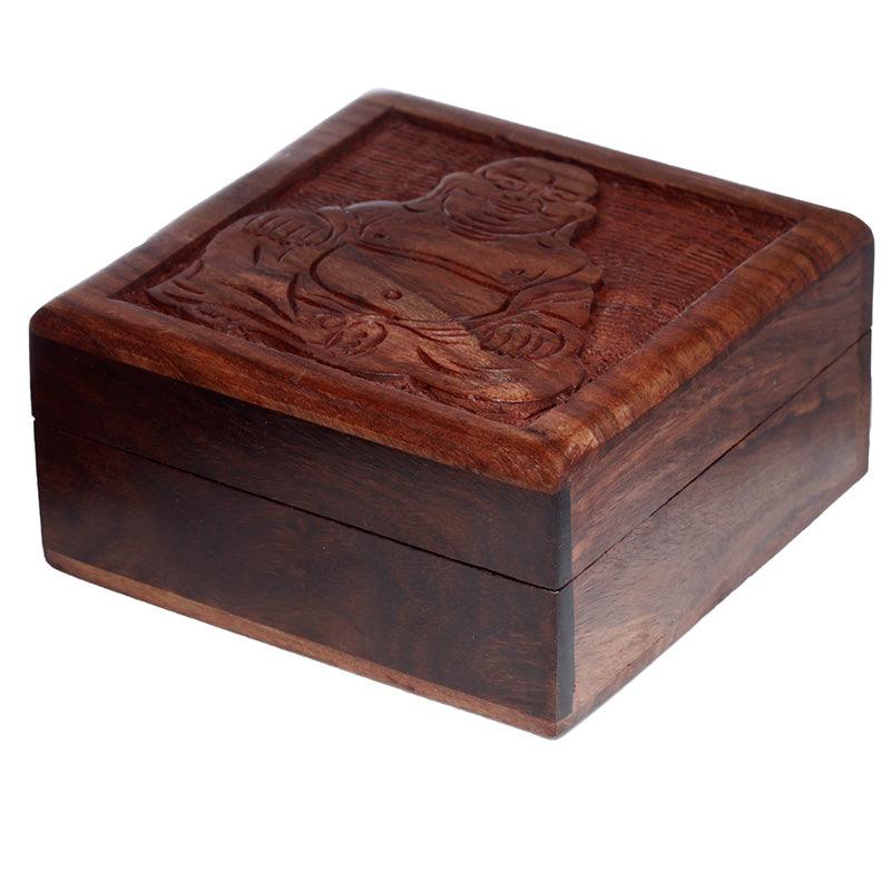 View Sheesham Wood Carved Buddha Trinket Box information