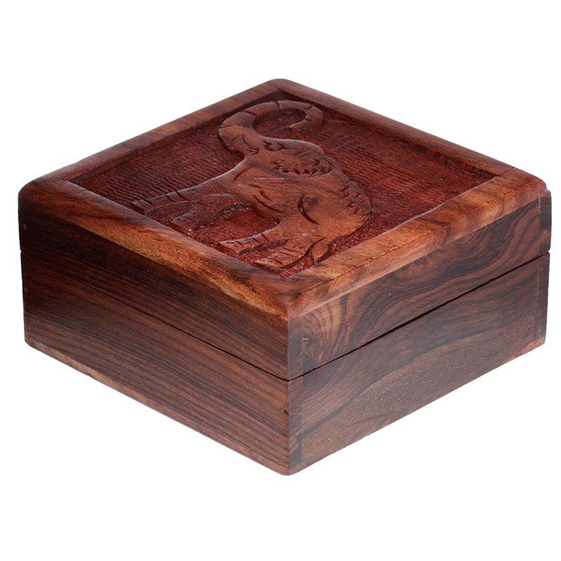View Sheesham Wood Carved Elephant Trinket Box information