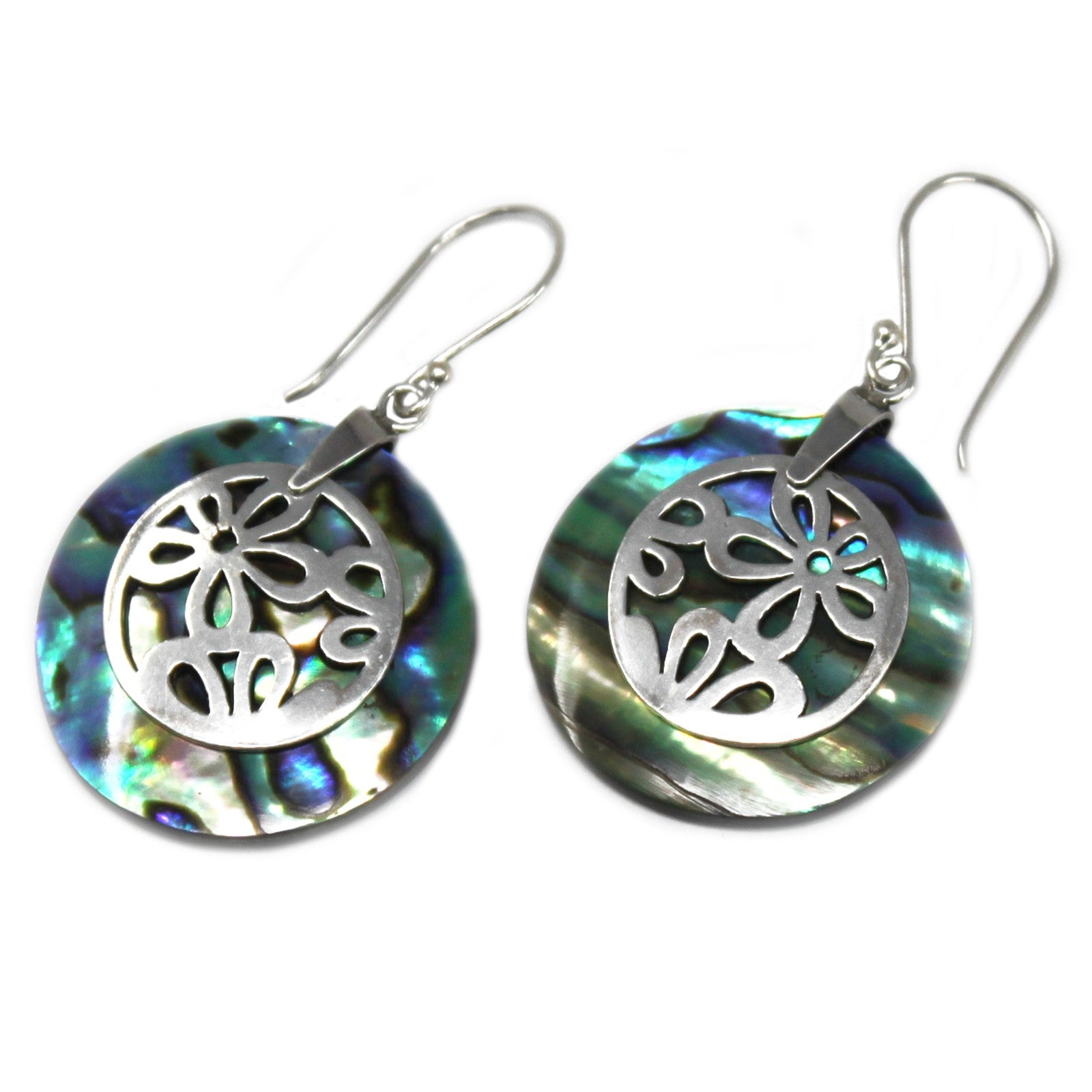 View Shell Silver Earrings Flowers Abalone information