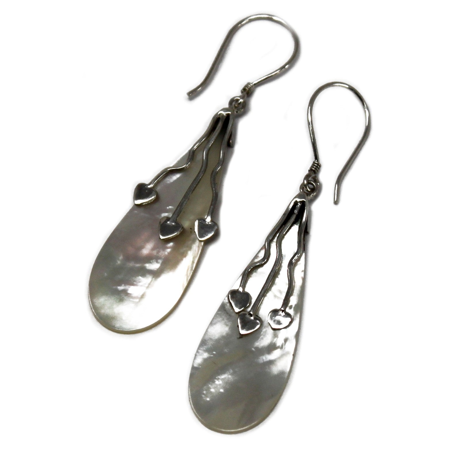 View Shell Silver Earrings Three Hearts MOP information