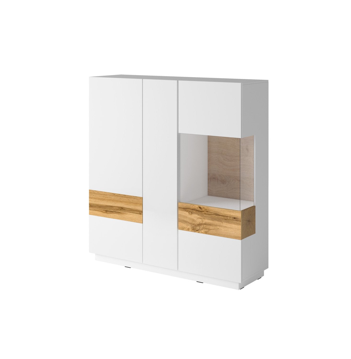 View Silke 46 Large Display Cabinet Right 130cm White Gloss Wotan Oak information