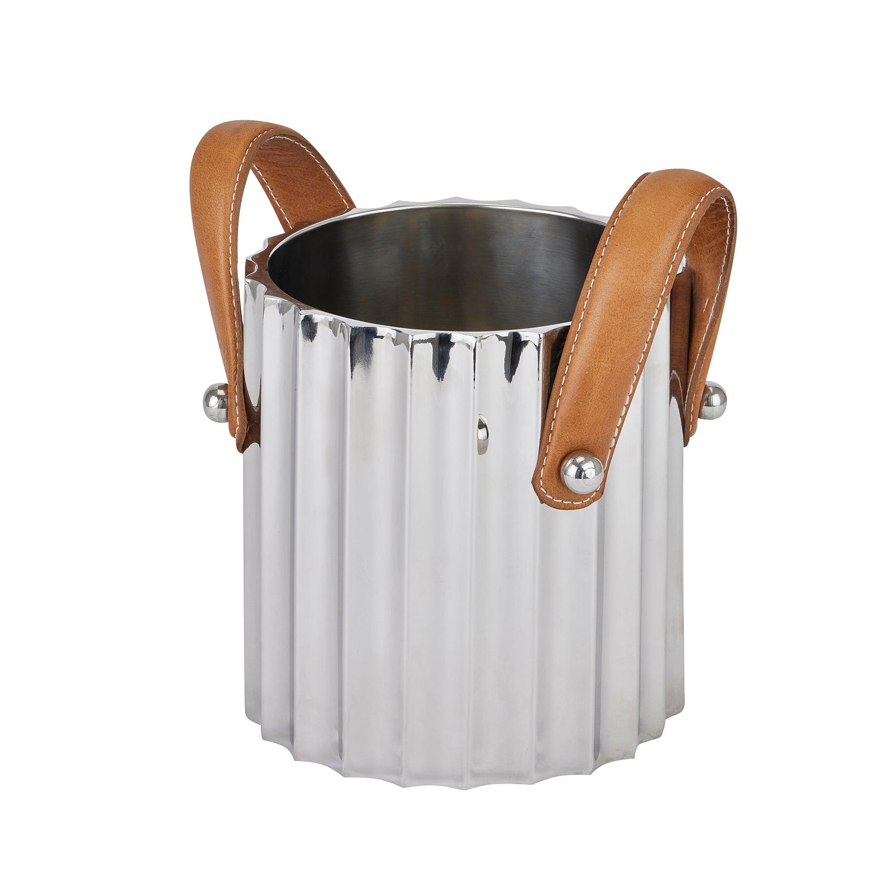 View Silver Fluted Leather Handled Single Champagne Cooler information
