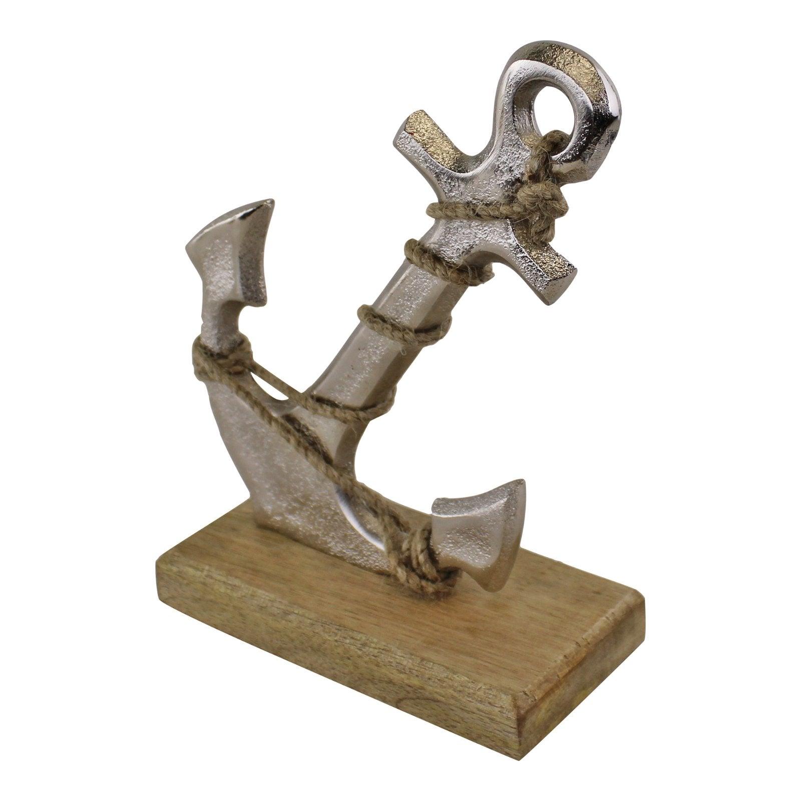 View Silver Metal Anchor Ornament On Wooden Base information