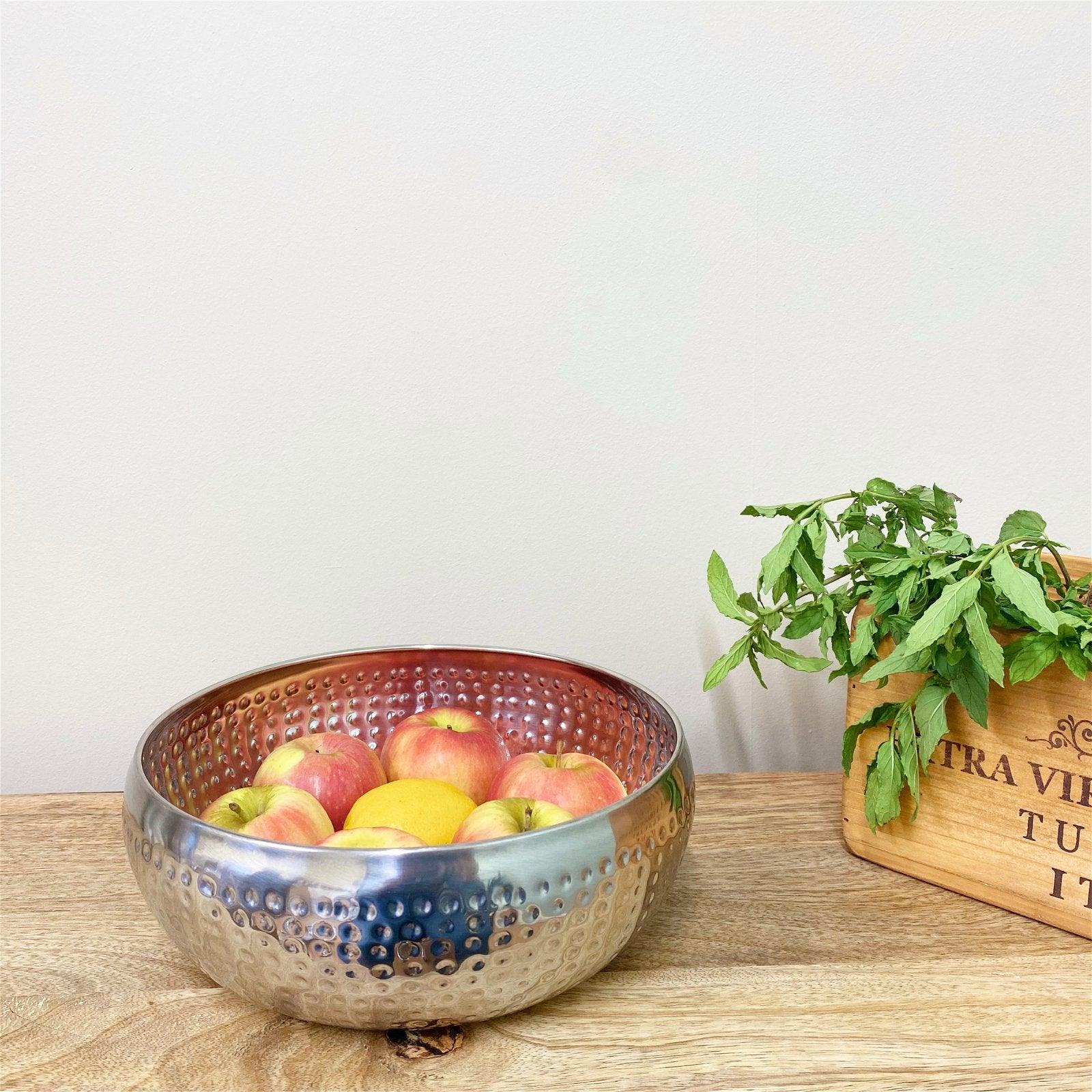 View Silver Metal Bowl with Hammered Detail Small information