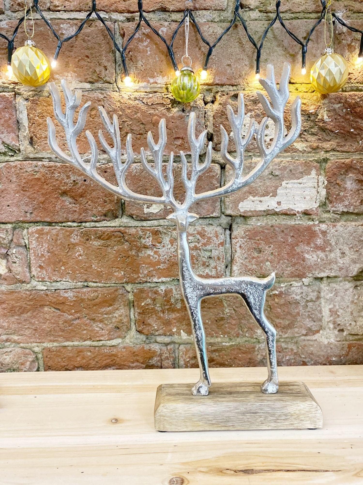 View Silver Metal Deer On Wood Base information