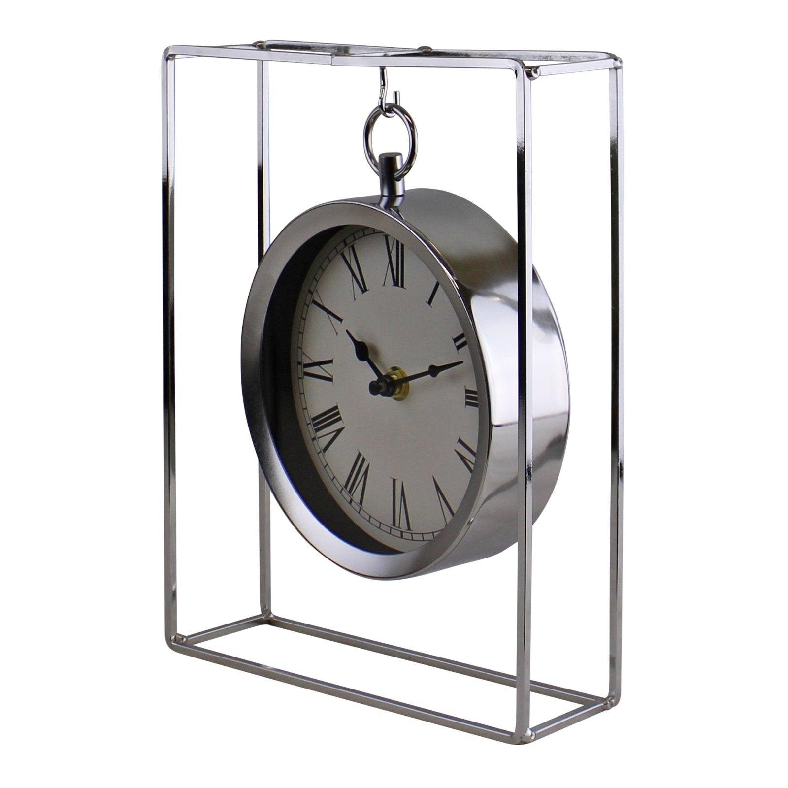 View Silver Metal Freestanding Hanging Clock In Frame 25cm information
