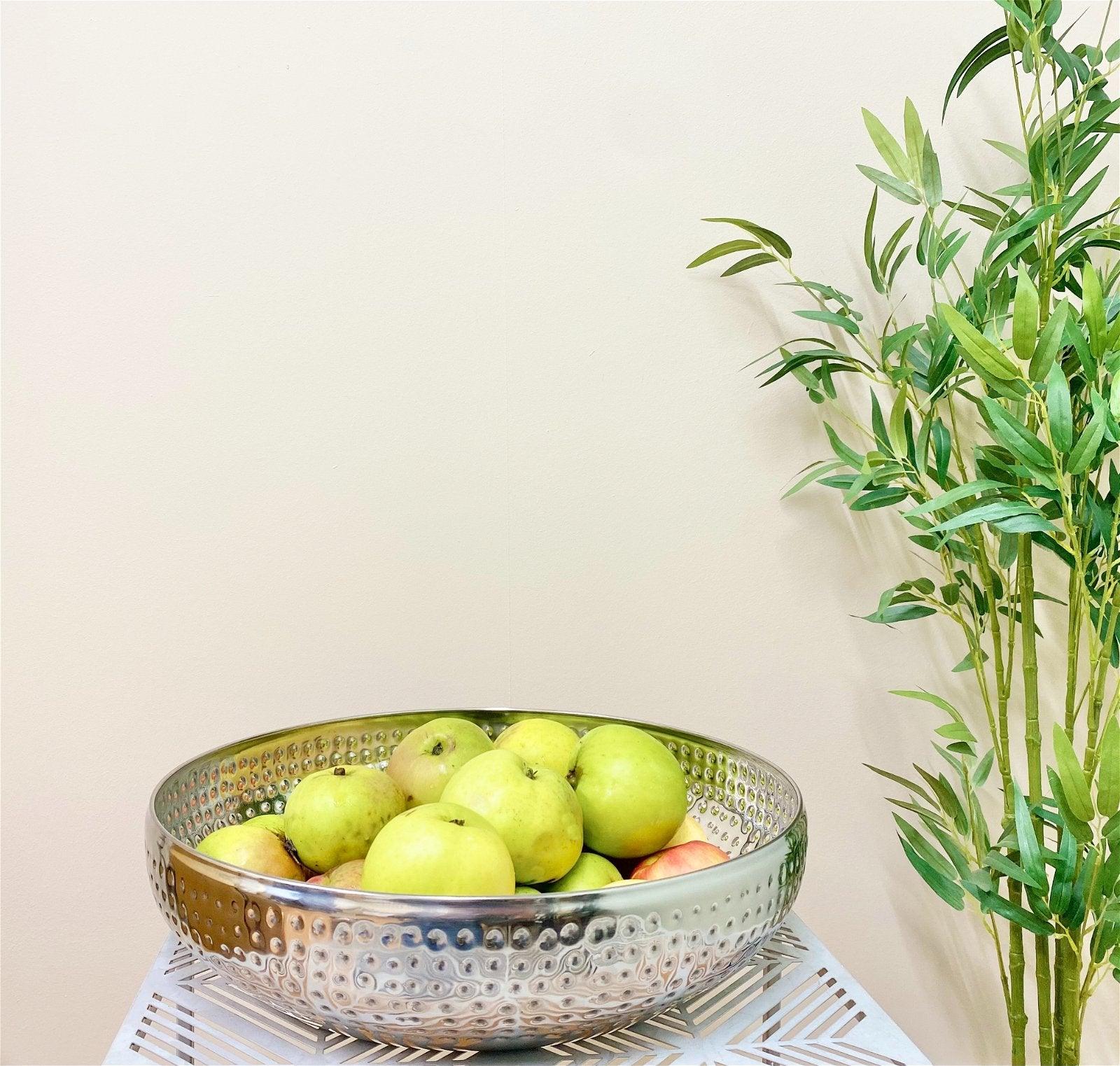 View Silver Metal Shallow Bowl with Hammered Detail Large information