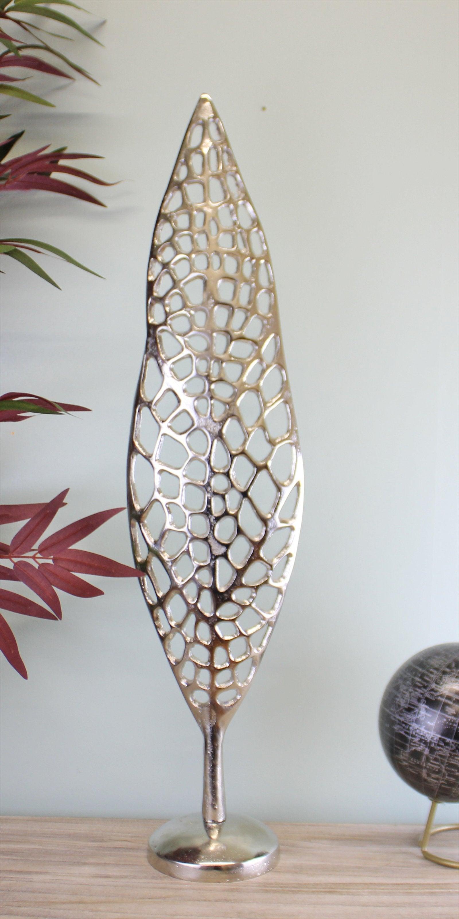 View Silver Metal Skeleton Leaf Sculpture 70cm information