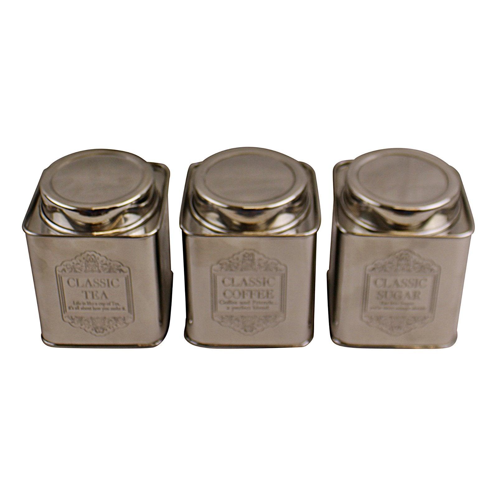 View Silver Metal Tea Coffee Sugar Storage Tins information