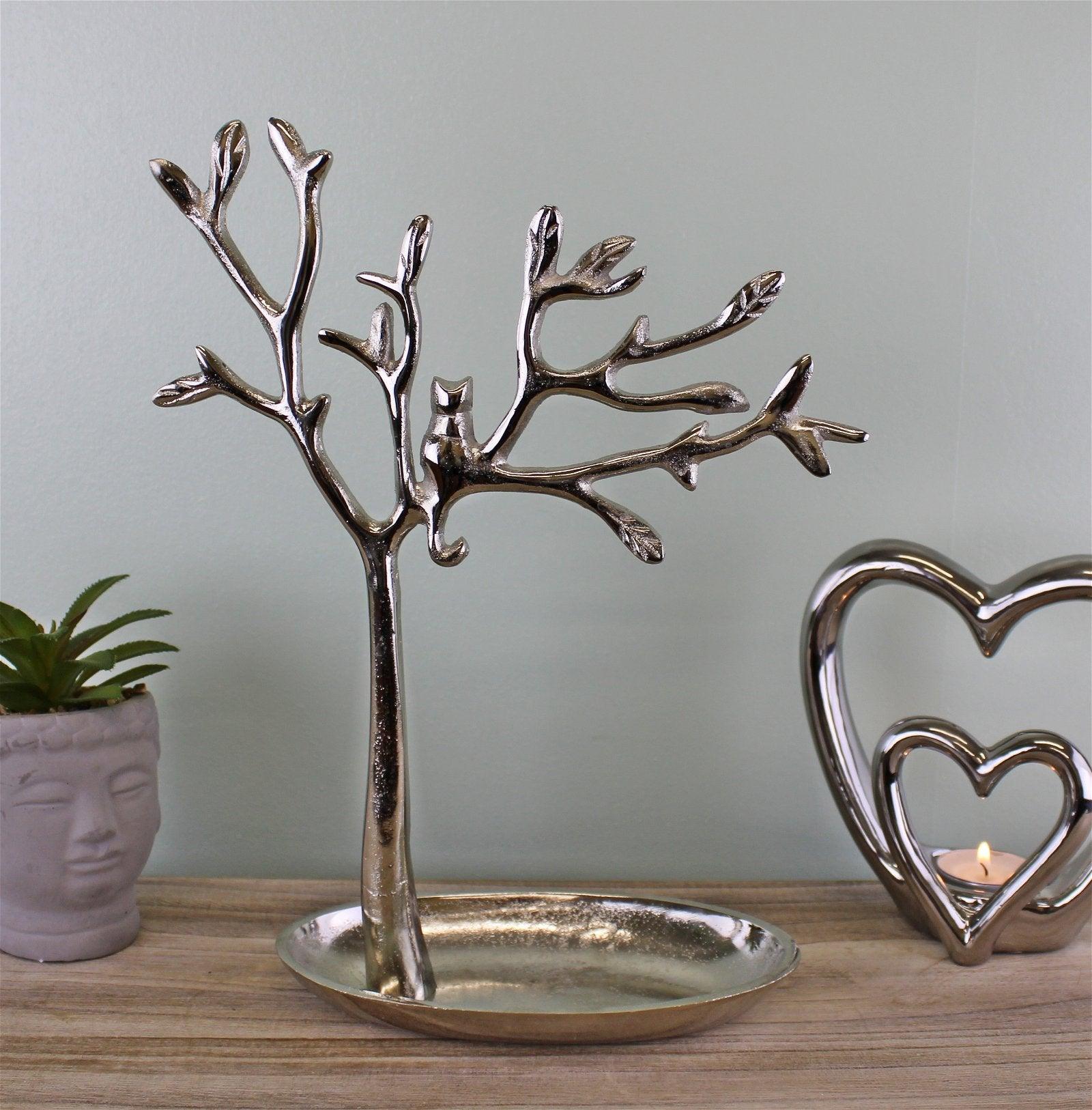 View Silver Metal Tree With Cat Jewellery Stand information