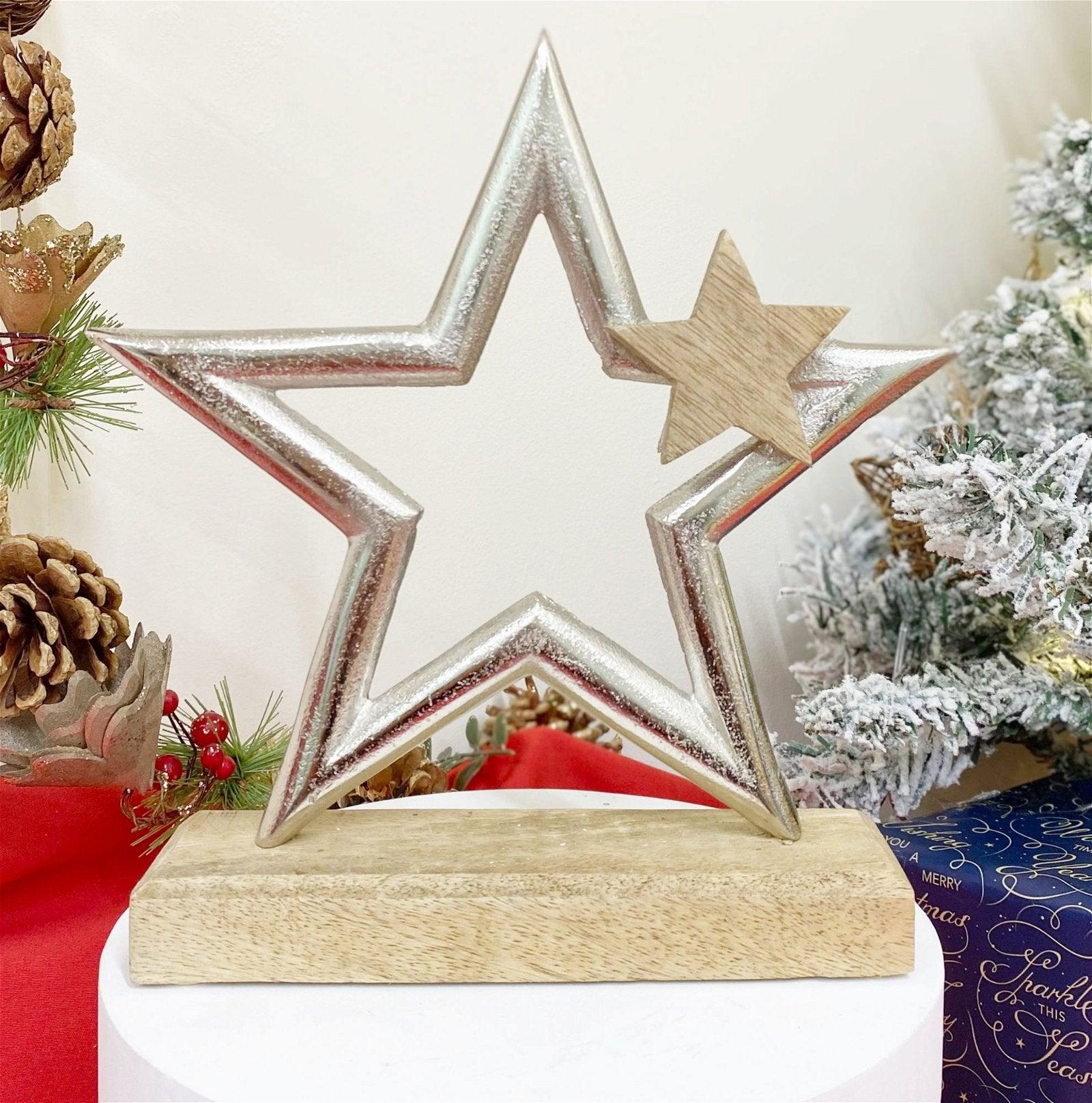 View Silver Star On Wooden Base Decoration information