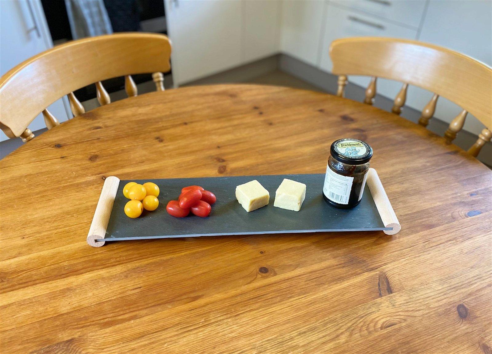 View Slate Tray With Rounded Wood Handle 53cm information