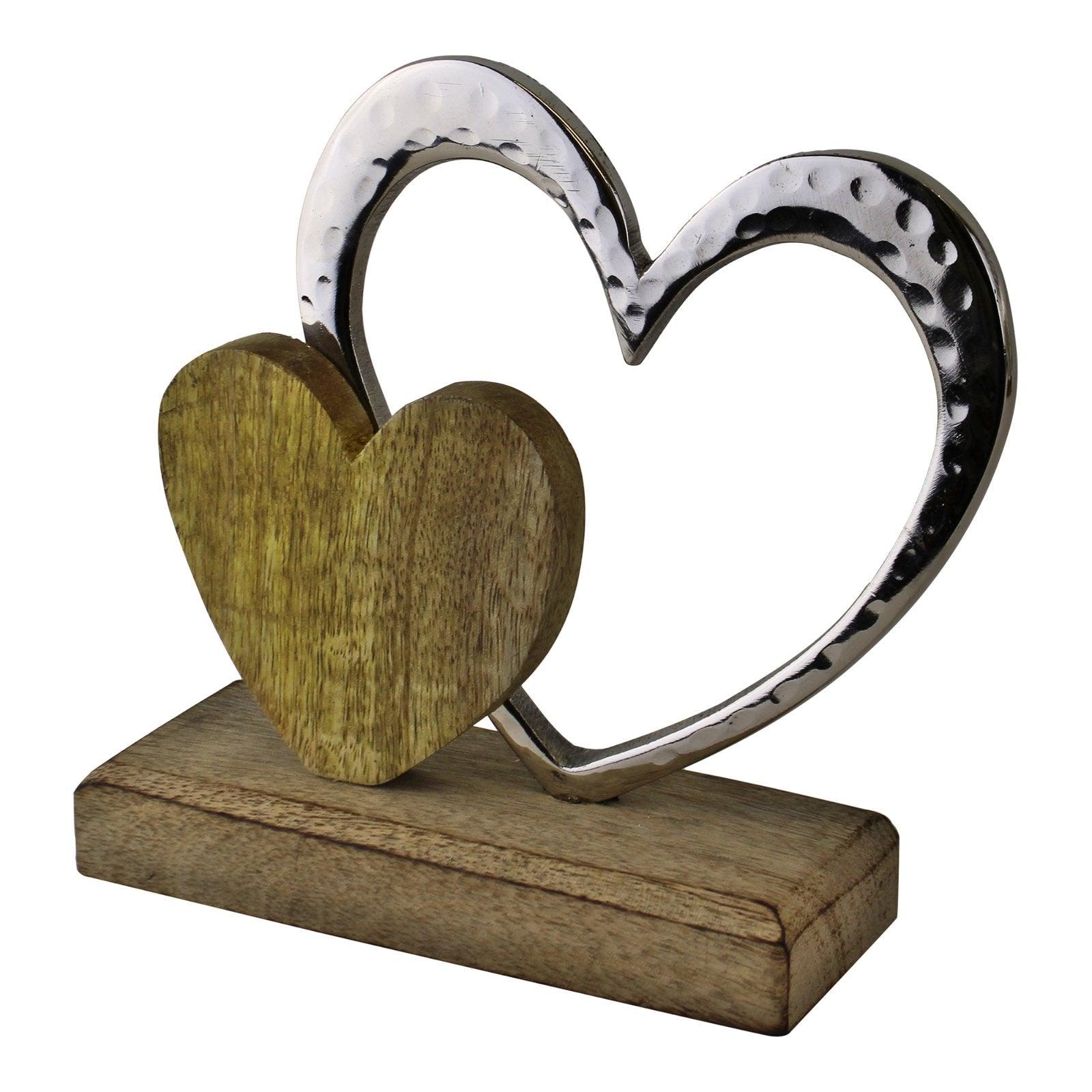 View Small Double Heart On Wooden Base Ornament information
