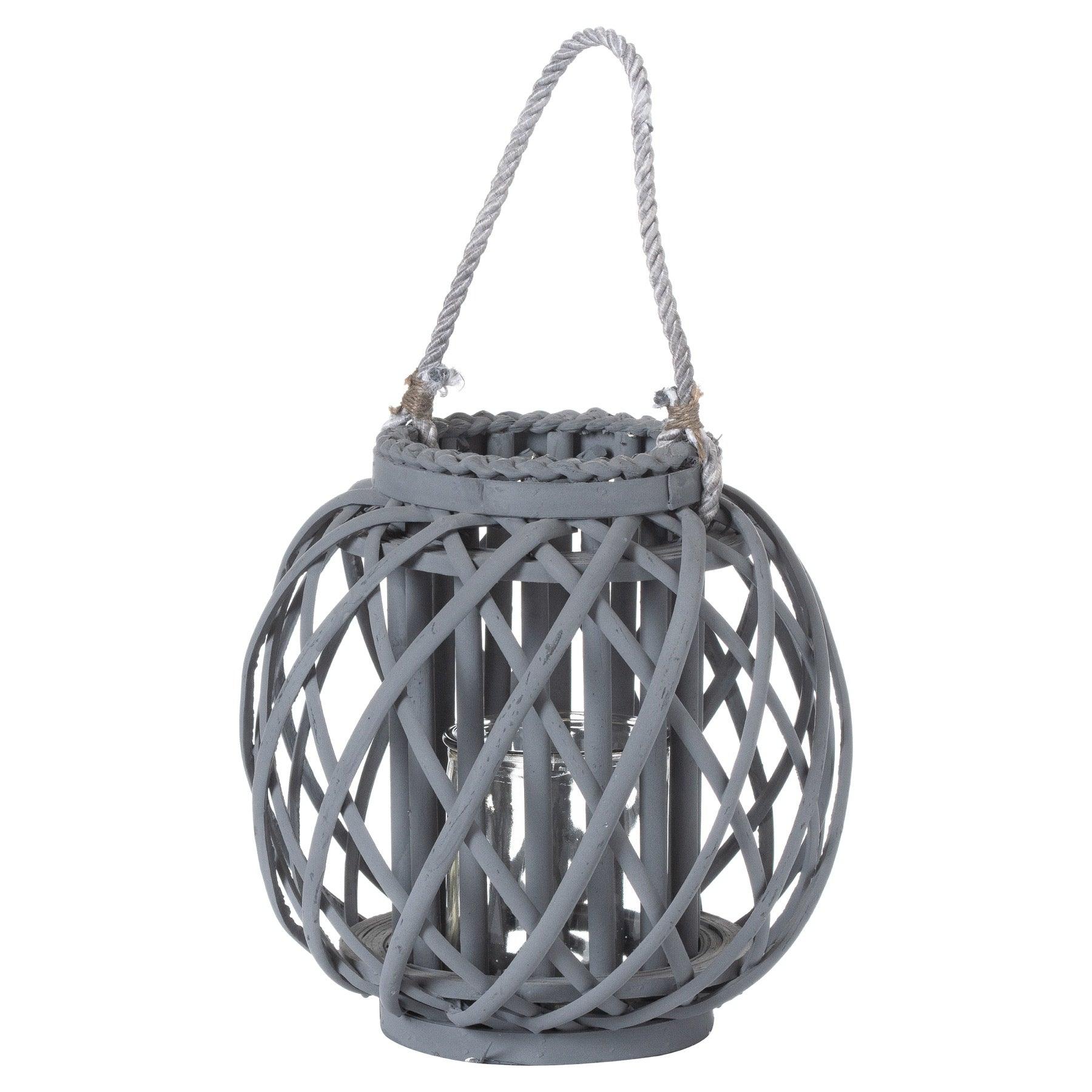 View Small Grey Wicker Basket Lantern information