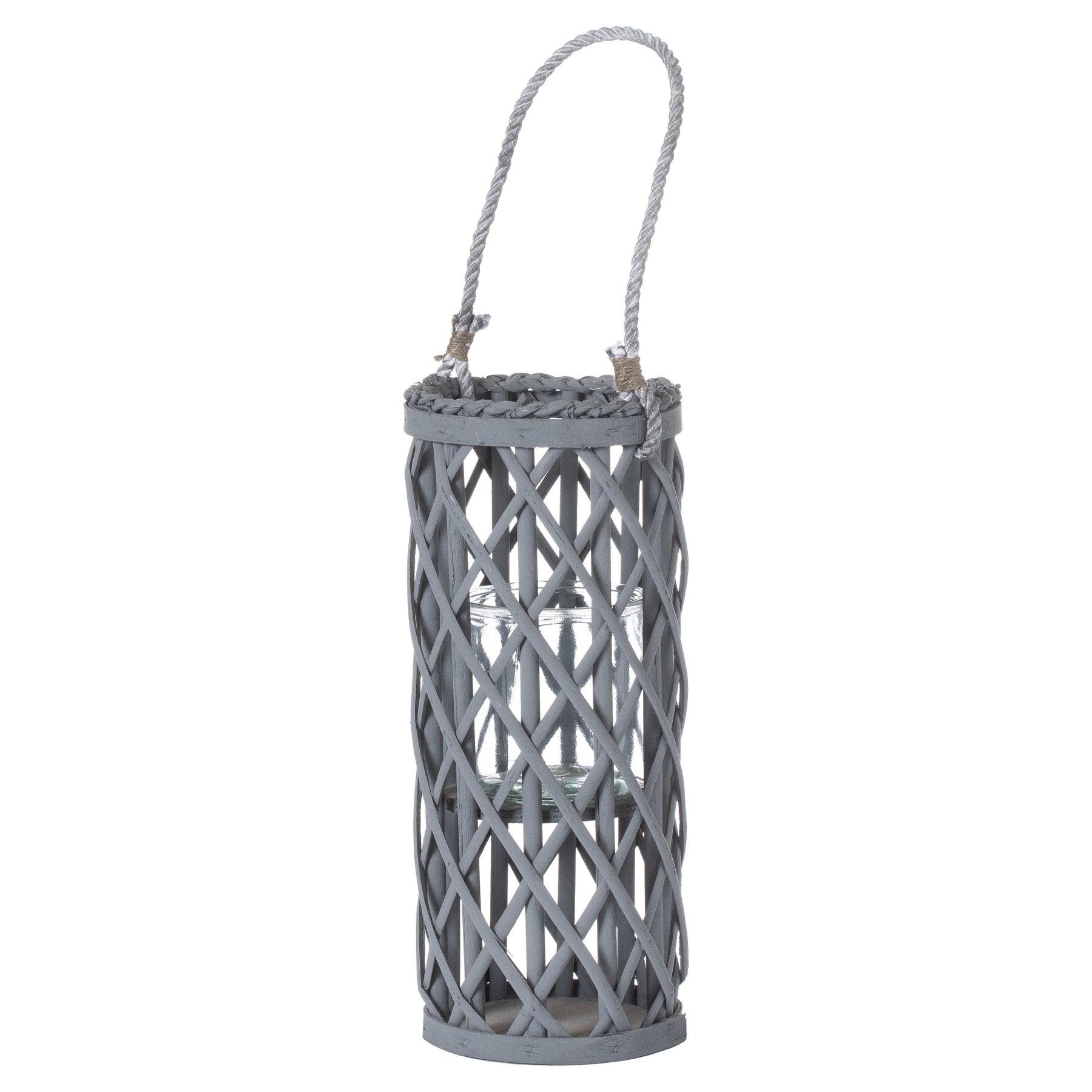 View Small Grey Wicker Lantern With Glass Hurricane information