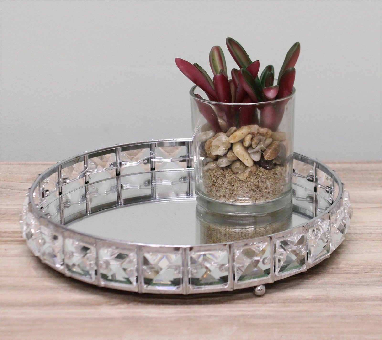 View Small Mirrored Silver Tray With Bead Design 21cm information