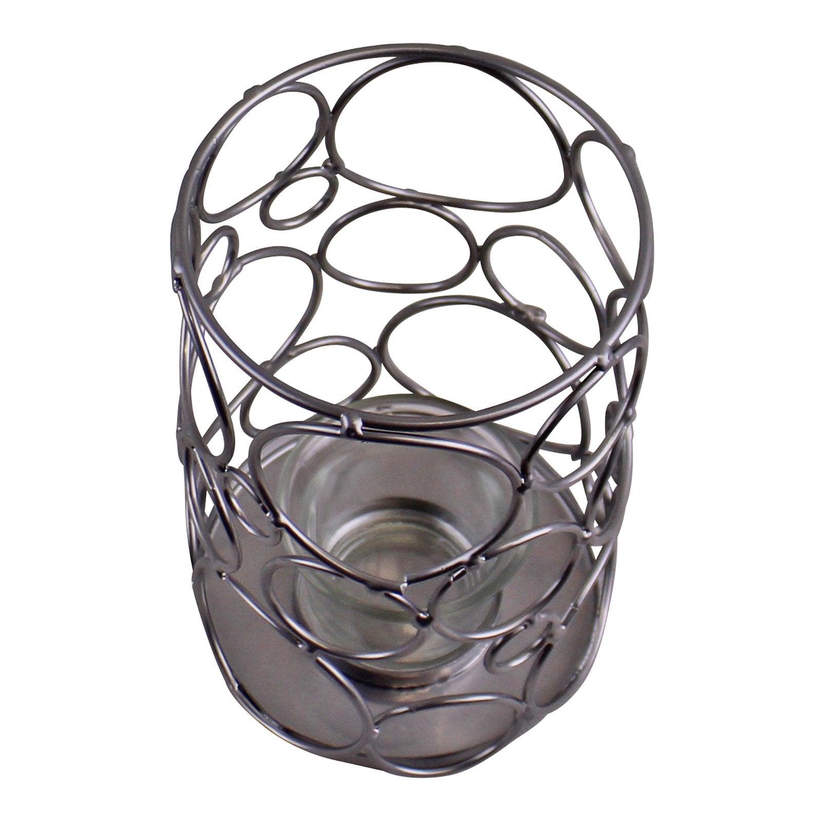 View Small Silver Metal Abstract Design Candle Holder information