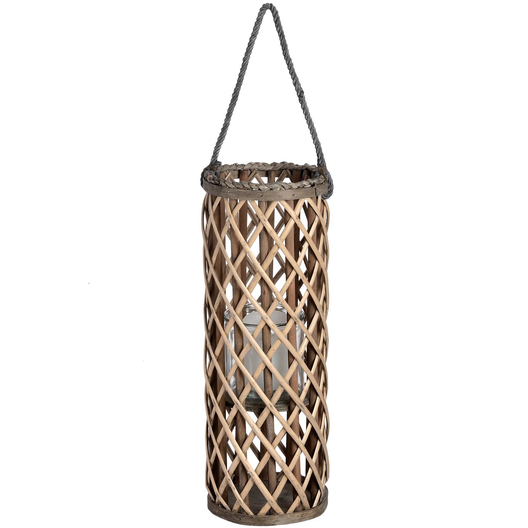 View Small Wicker Lantern with Glass Hurricane information