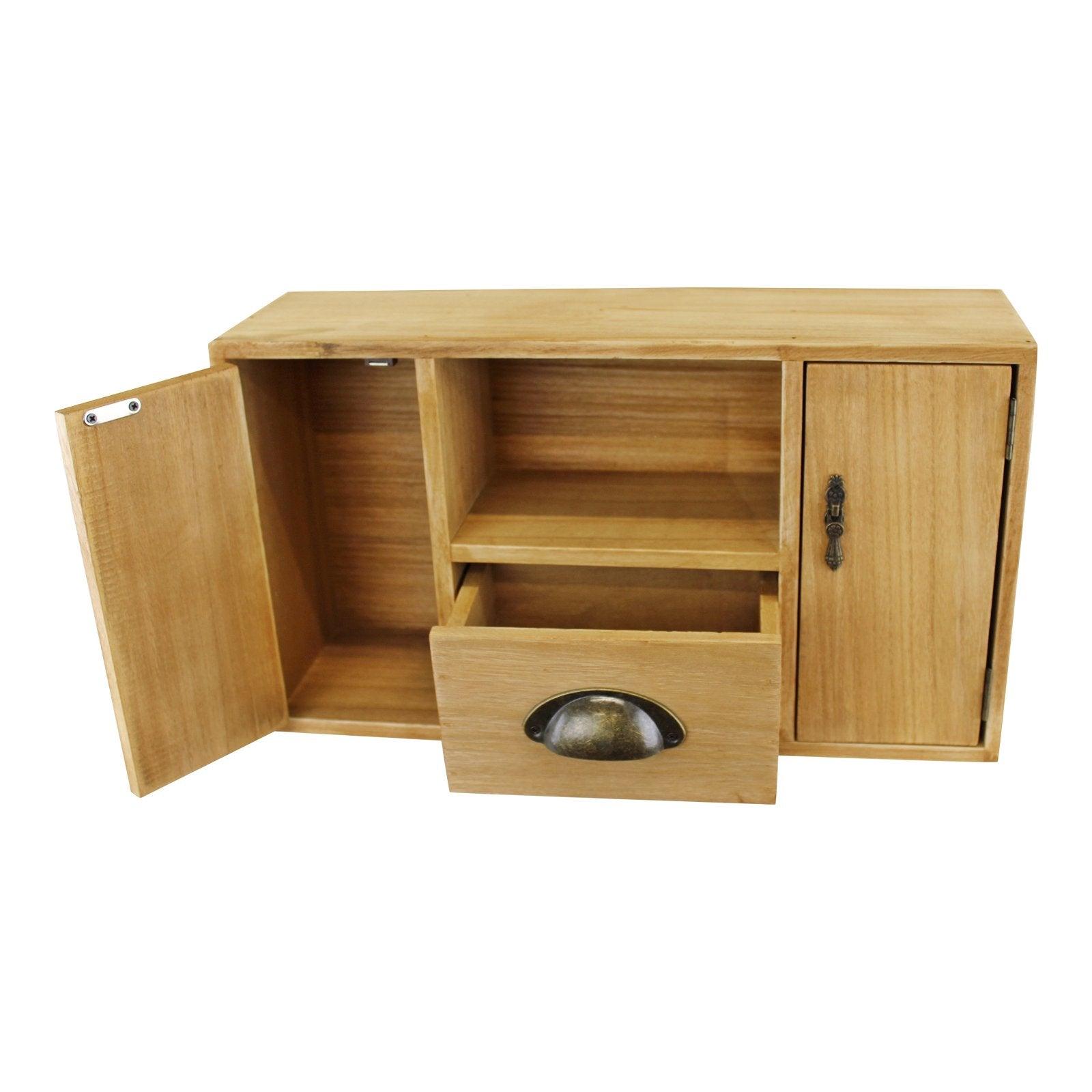 View Small Wooden Cabinet with Cupboards Drawer and Shelf information