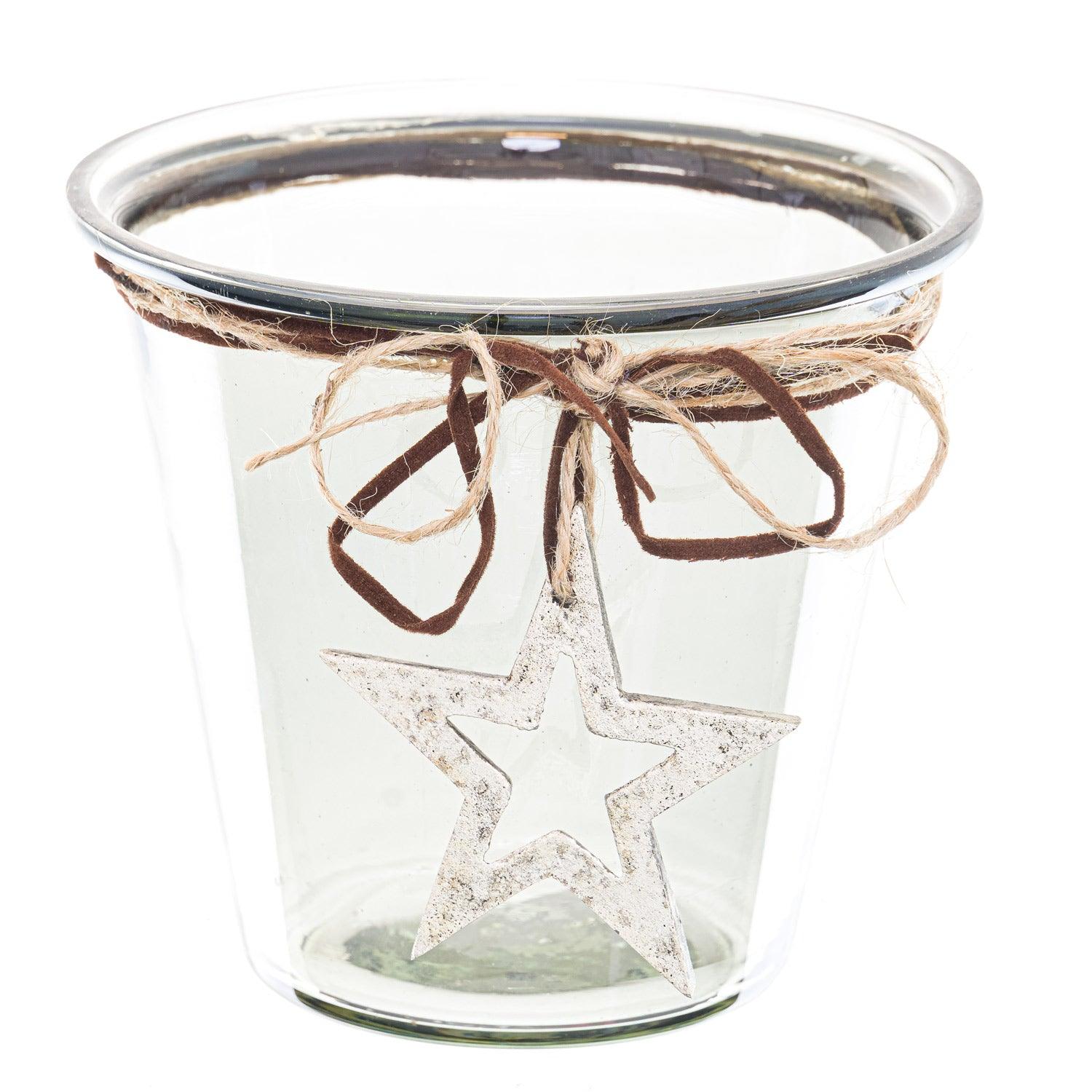 View Smoked Midnight Hammered Star Medium Candle Holder information