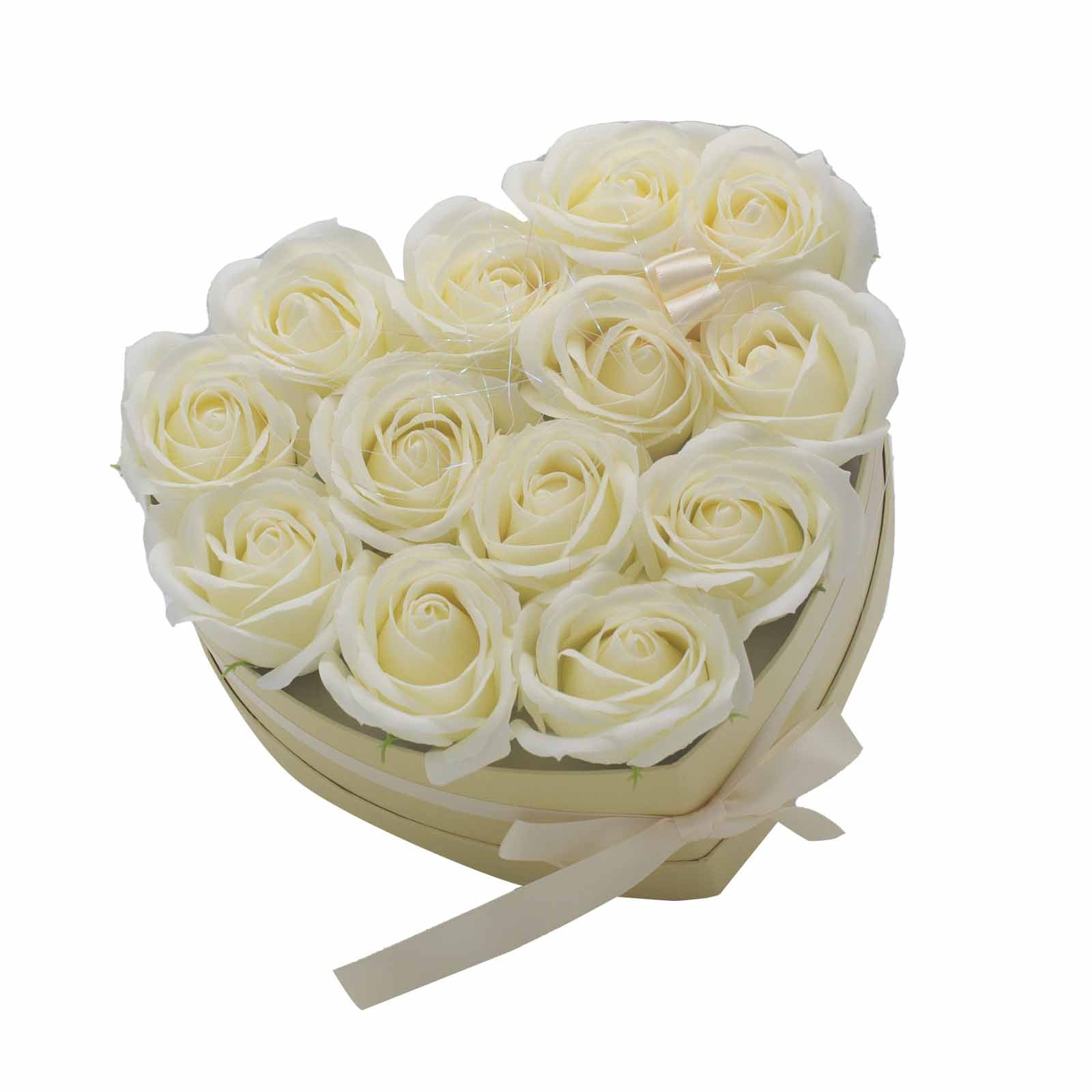 View Soap Flower Gift Bouquet 13 Cream Roses Heart information