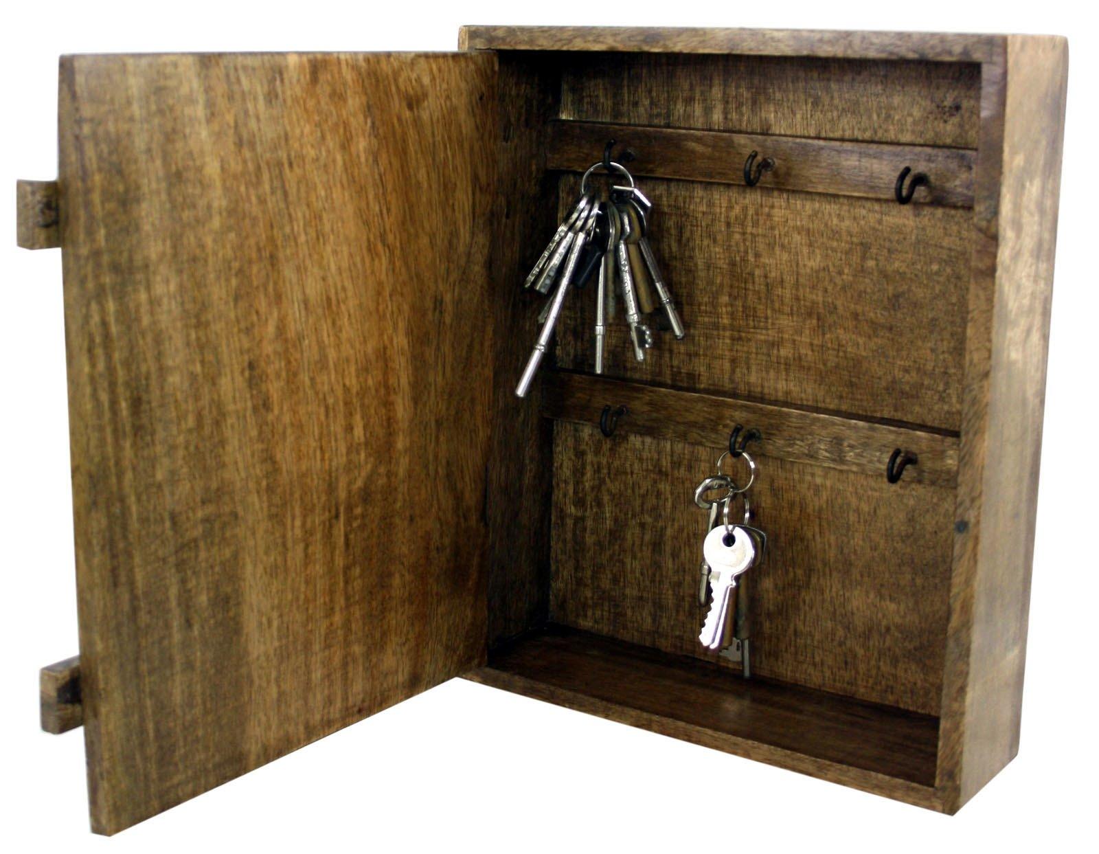 View Solid Wood Wall Hanging Key Cabinet with 6 Hooks information
