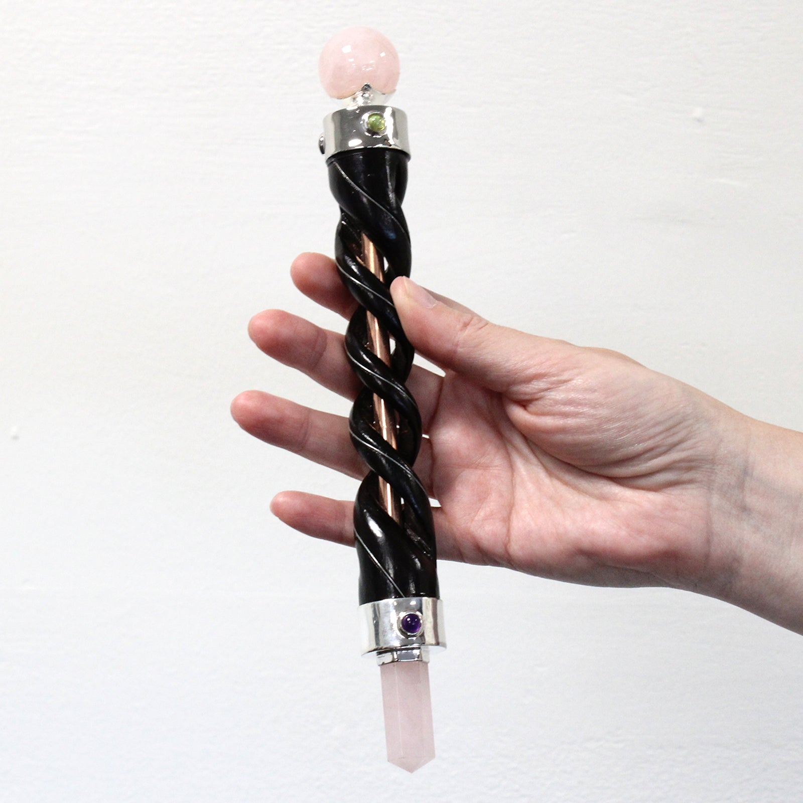 View Spiral Carving Healing Wand Copper Pipe Rose Quartz information