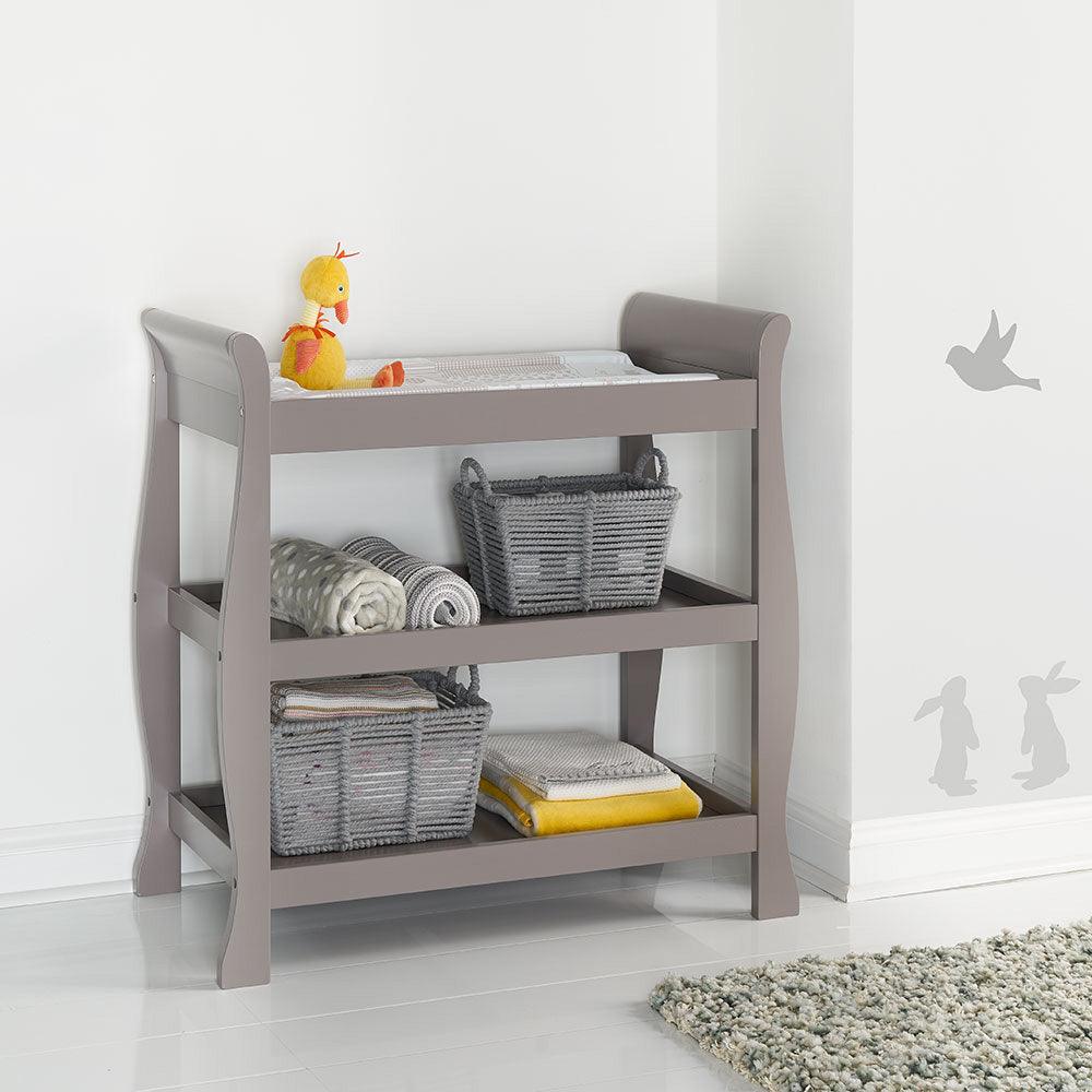 View Stamford Sleigh Open Changing Table Taupe Grey information