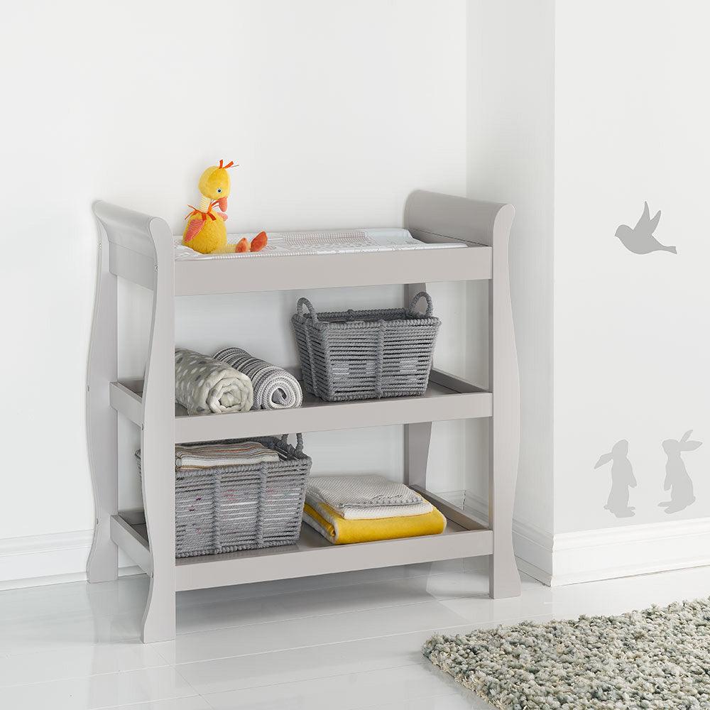 View Stamford Sleigh Open Changing Table Warm Grey information