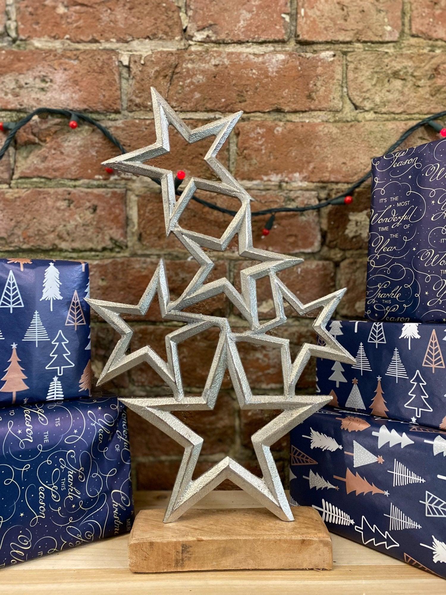 View Stars On Wooden Base Ornament 40cm information
