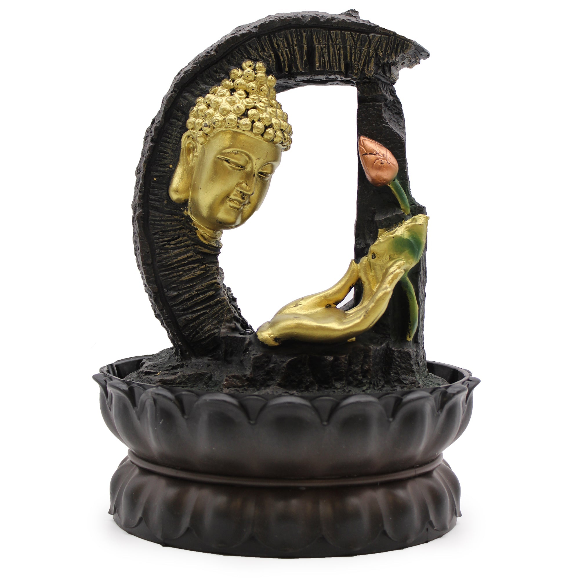View Tabletop Water Feature 30cm Golden Buddha Lotus information