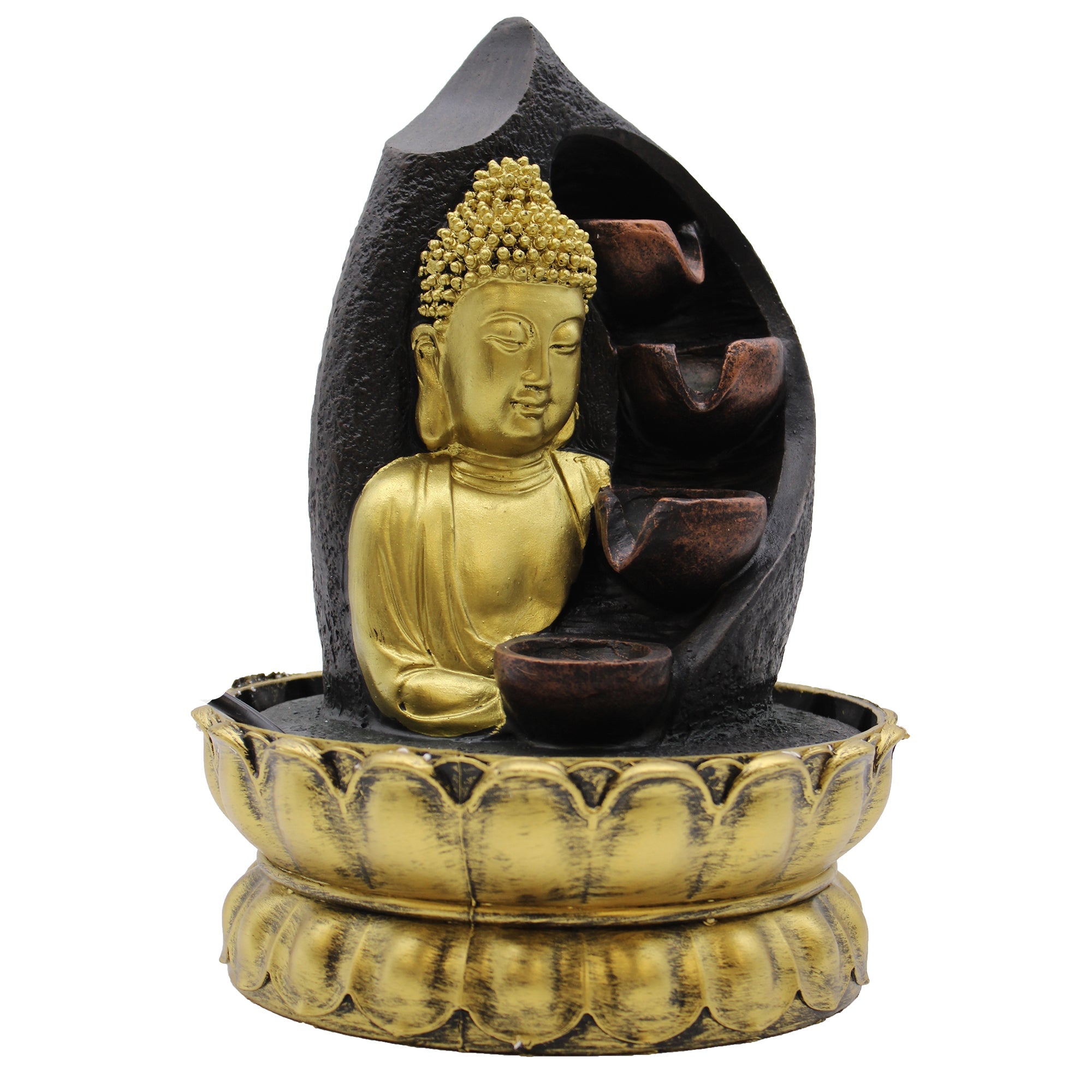 View Tabletop Water Feature 30cm Golden Buddha Pouring Pots information