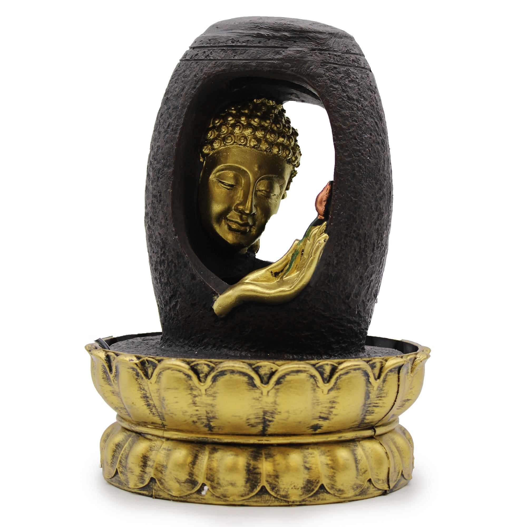 View Tabletop Water Feature 30cm Golden Buddha Vitarka Mudra information