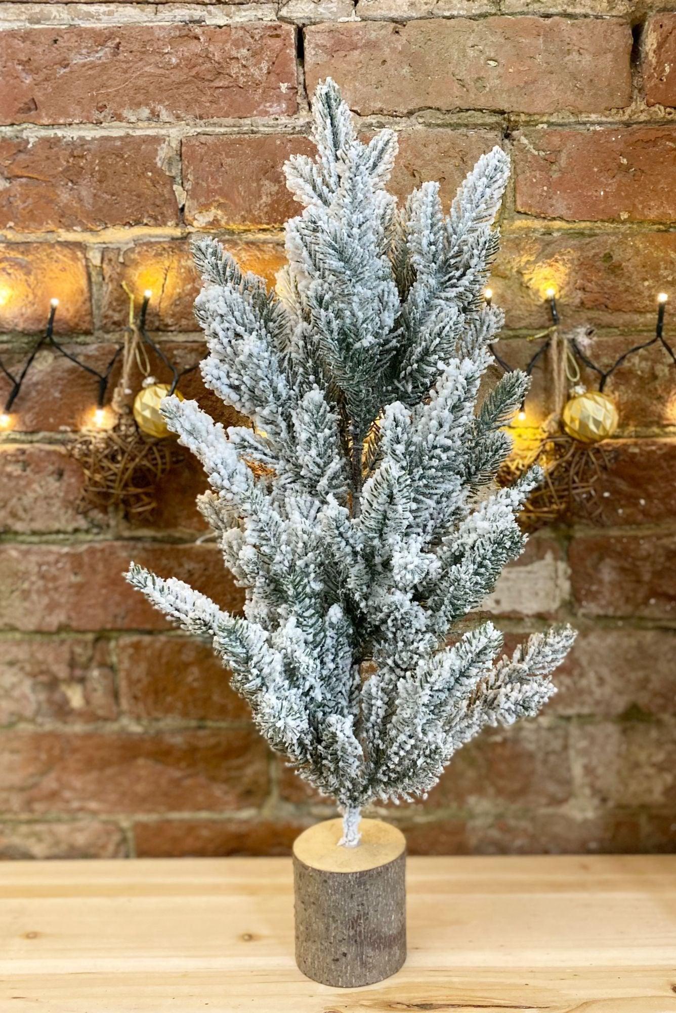 View Tall Frosted Christmas Tree In Log 56cm information