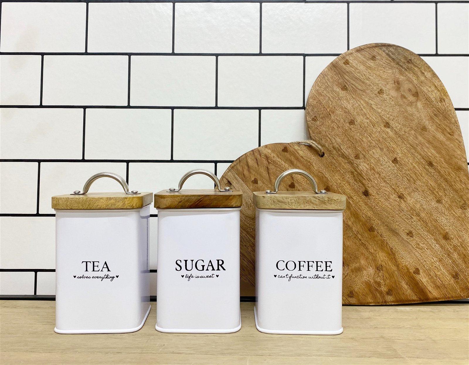 View Tea Coffee Sugar Square White Storage Tins information