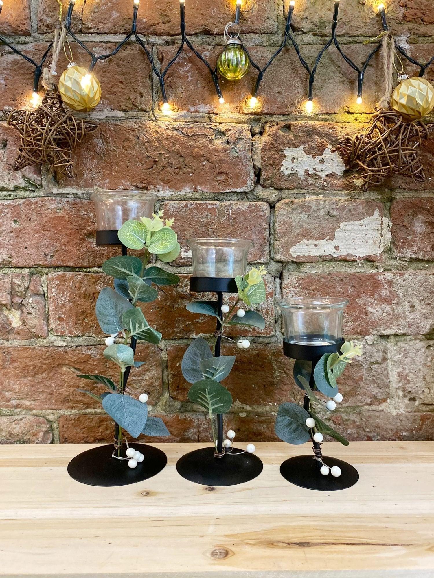 View Three Eucalyptus Dressed Tealight Holders information