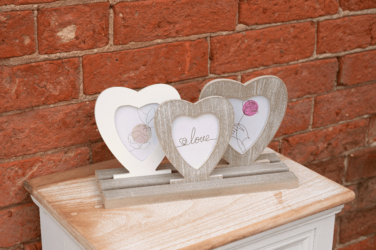 View Three Rustic Heart Frames On Tray information
