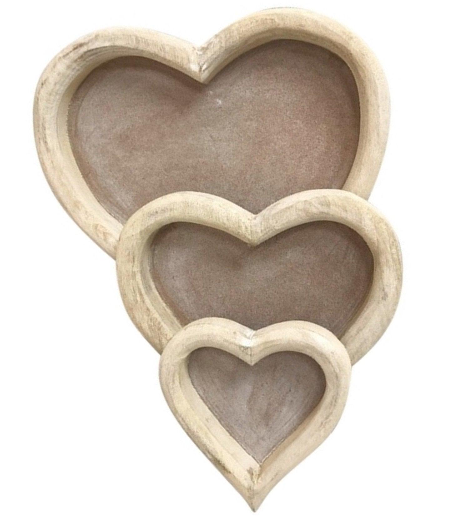 View Three Wooden Heart Trays information
