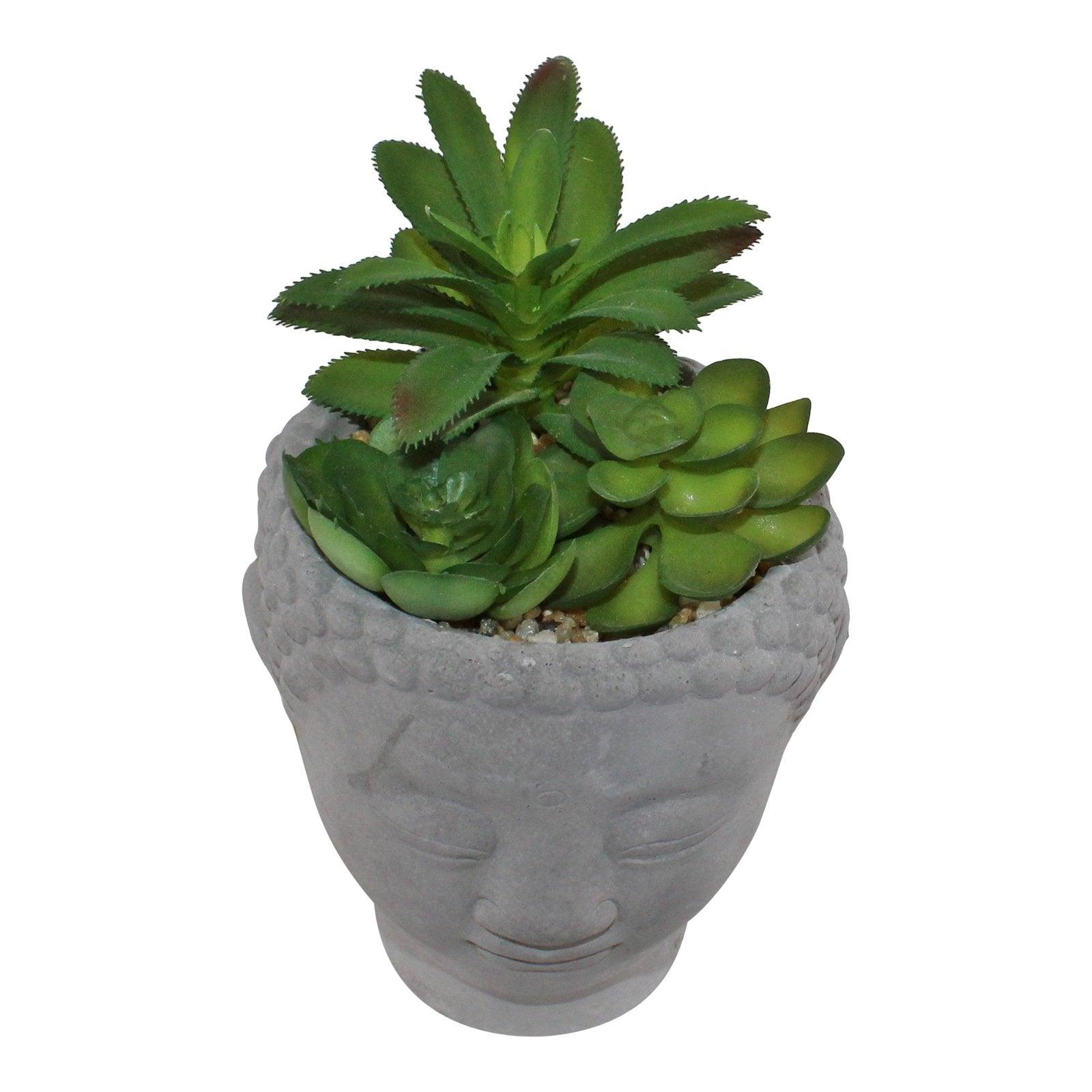 View Trio of Faux Succulents in Buddha Head Cement Pot information