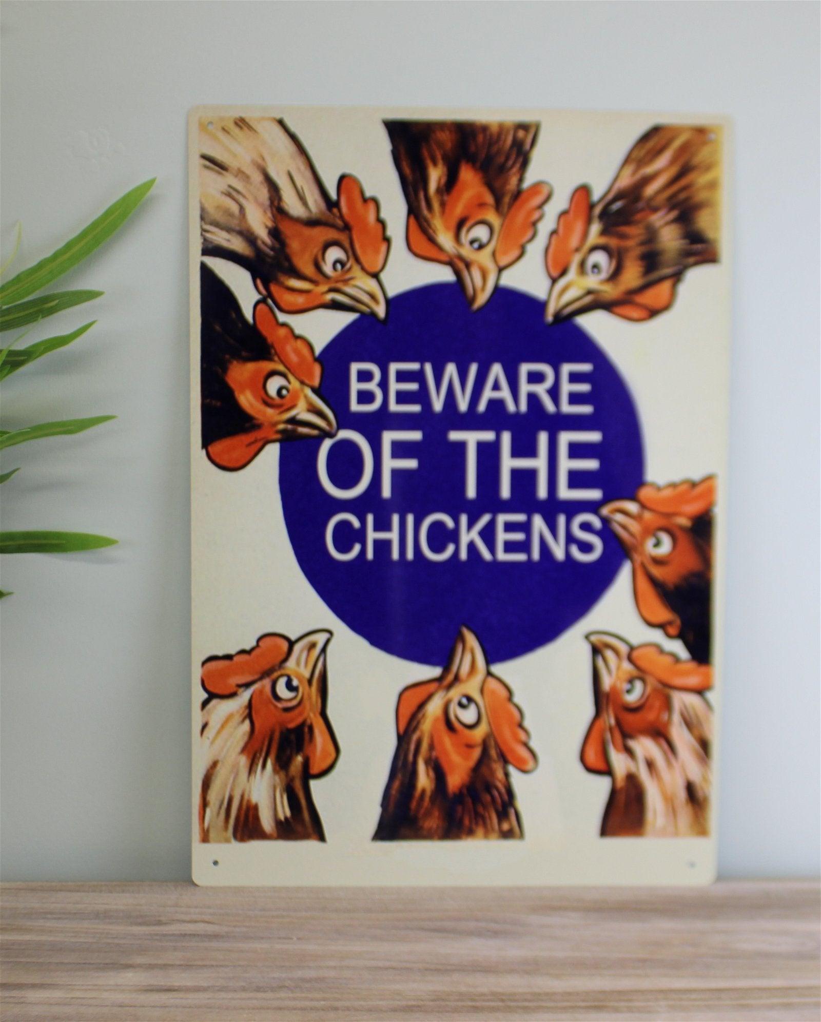 View Vintage Metal Sign Beware Of The Chickens information