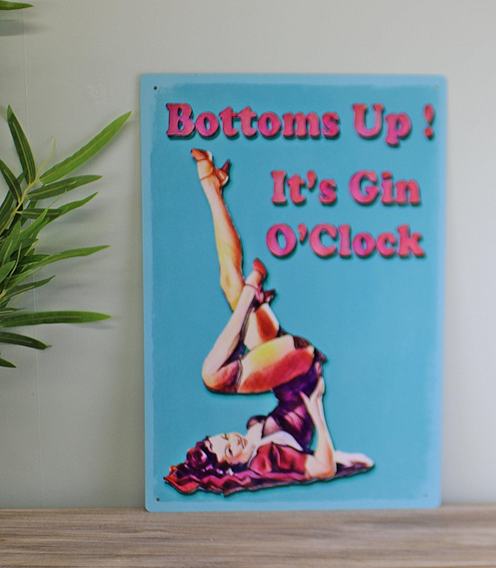View Vintage Metal Sign Bottoms Up Its Gin OClock information